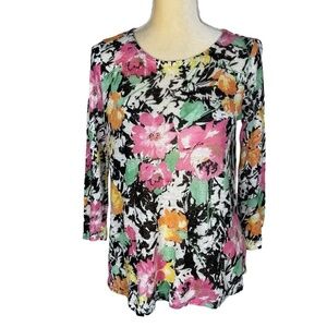 Lauren Ralph‎ Lauren Womens Floral Linen Sweater Black Multi Color Size Small